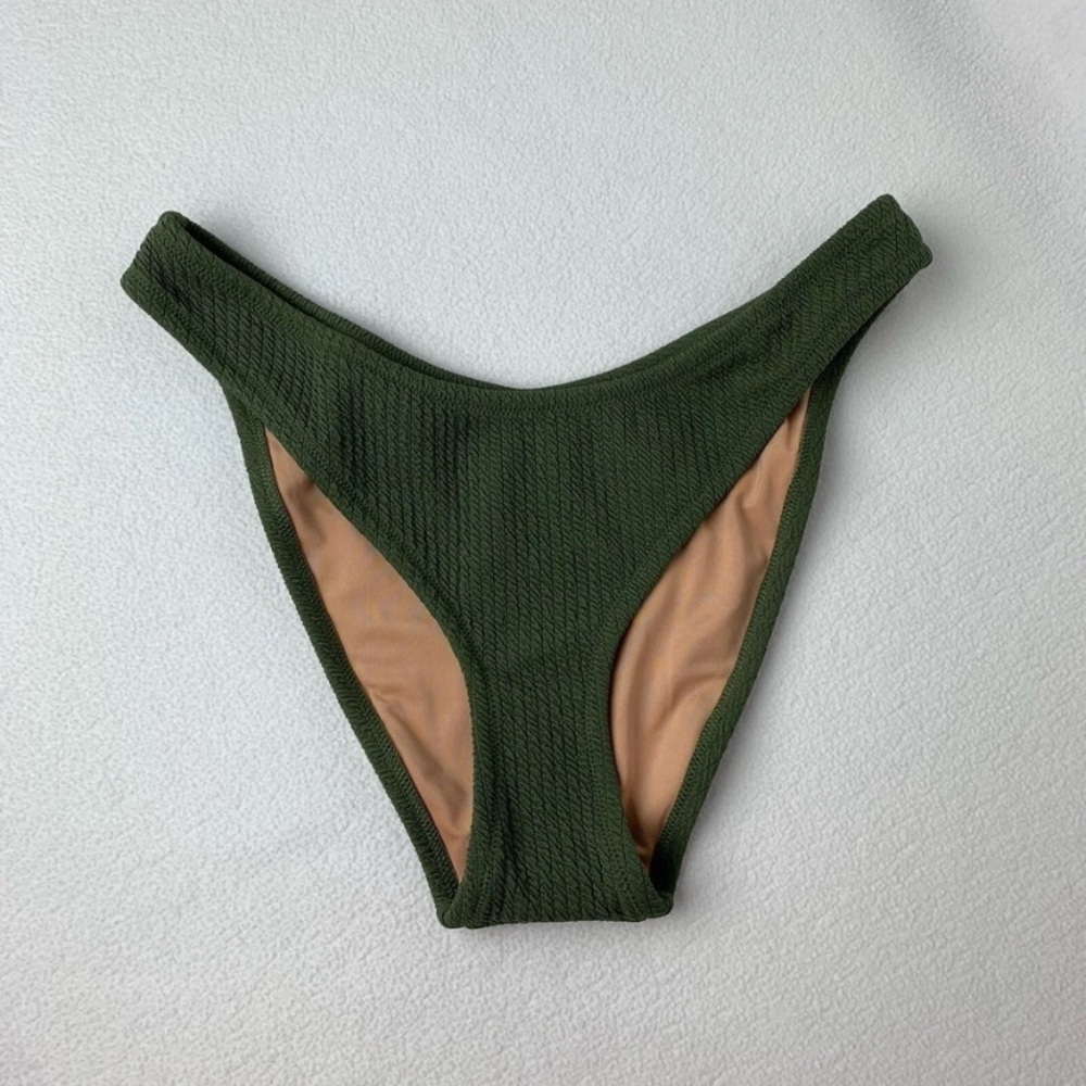 J Crew Textured Curved Waist Cheeky Bikini Bottom Green Women’s Small BC050 NWT